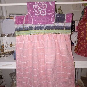 Kantha & Terrycloth Hanging Dish Towel Pink Mint Green Cotton  Handmade DTH7.